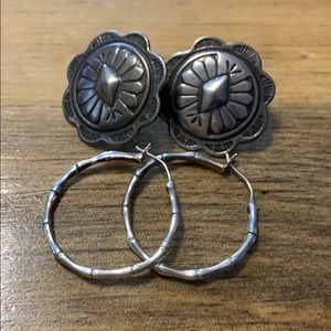 VTG 2 pair earring: sterling hoops & shield posts